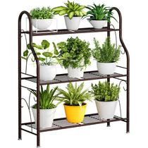 Plant Stand SORCEDAS 3 camadas de metal, canto interno/externo, marrom