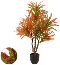 Planta Artificial Arvore Croton Real Toque C/Pote X300 Verde Vermelho 1M