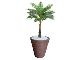 Planta Artificial Árvore Palmeira Real Toque 1,2m kit + Vaso Redondo D. Grafiato Marrom 40cm - FLORESCER DECOR