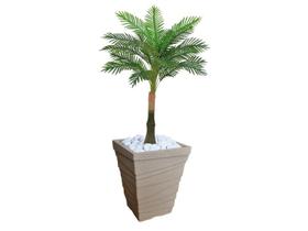 Planta Artificial Árvore Palmeira Real Toque 1,2m kit + Vaso Trapezio D. Grafiato Bege 40cm - FLORESCER DECOR