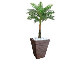 Planta Artificial Árvore Palmeira Real Toque 1,2m kit + Vaso Trapezio D. Grafiato Marrom 40cm