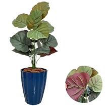 Planta Artificial Caladium Com Vaso Facetado Decoração Sala