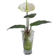 Planta artificial com vaso de vidro - 27 cm