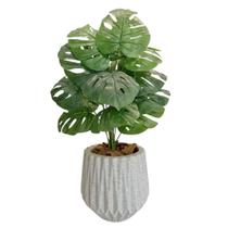 Planta Artificial Costela de Adão Folhas + Vaso Polietileno - Cinza