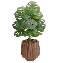 Planta Artificial Costela de Adão Folhas + Vaso Polietileno - Marrom