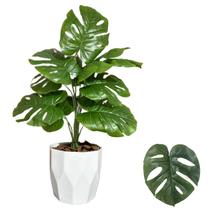 Planta Artificial Costela de Adão + Vaso Cachepot Decorativo