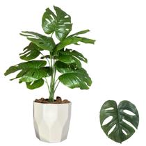 Planta Artificial Costela de Adão + Vaso Cachepot Decorativo