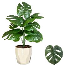 Planta Artificial Costela de Adão + Vaso Cachepot Decorativo