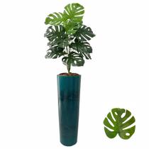 Planta Artificial Costela De Adão + Vaso Coluna Marmorizado