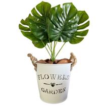 Planta Artificial Costela de Adão + Vaso de Metal decorativo