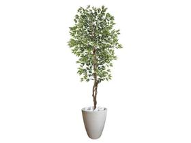 Planta Artificial Ficus Verde Creme 2,10m kit + Vaso Redondo Cinza 40cm - FLORESCER DECOR