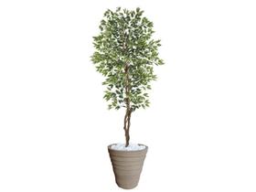 Planta Artificial Ficus Verde Creme 2,10m kit + Vaso Redondo D. Grafiato Bege 40cm - FLORESCER DECOR