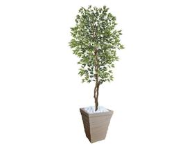 Planta Artificial Ficus Verde Creme 2,10m kit + Vaso Trapezio D. Grafiato Bege 40cm - FLORESCER DECOR