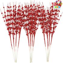Planta artificial Joiedomi 12 peças de caules de frutas vermelhas com glitter 43 cm Planta artificial Joiedomi 12 peças de caules de frutas vermelhas com glitter 43 cm