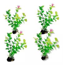 Planta Artificial Ornamental Verde Flor Rosa Kit 4 Unid 10cm