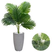 Planta Artificial Palmeira Com Vaso Ondulado Cone E Pedras