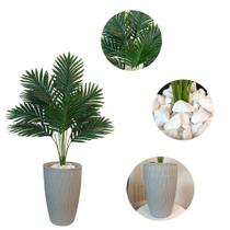 Planta Artificial Palmeira Com Vaso Ondulado Cone E Pedras -