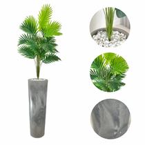 Planta Artificial Palmeira + Vaso Moderno Pedra Decoração