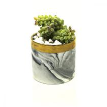 Planta artificial suculenta mini vaso cerâmica mármore 12cm Decoração Mesa Flor Jardim Sala Cozinha Arranjo Natural - Mabel