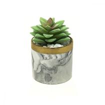 Planta artificial suculenta mini vaso cerâmica mármore 12cm