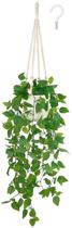 Planta artificial suspensa Mkono Pothos com vaso e cabide de macramê