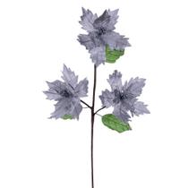 Planta artificial Vickerman Silver Velvet Trio Poinsettia Stem 66cm