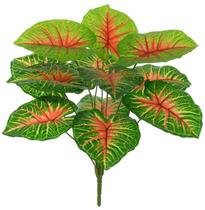 Planta Árvore Artificial Caladium Real Toque C/Raiz X12 Verde Vermelho 45cm