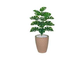 Planta Árvore Artificial Costela-de-Adão Real Toque Verde 60cm Kit + Vaso E. Bege 32cm - FLORESCER DECOR