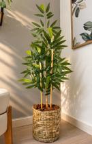 Planta Bambu Da Sorte Artificial Completo Vaso De Palha