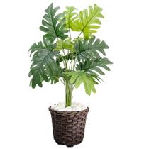 Planta Bananinha Artificial Com Vaso Trançado Cachepo Pedra