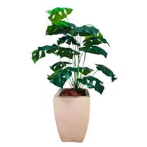 Planta Costela De Adão Artificial Grande + Vaso Quadrado Bege Premium