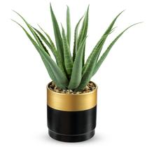Planta de agave artificial suculenta Briful, vaso preto dourado de 31 cm