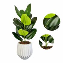 Planta Fícus Artificial Folhas Com Vaso Origami Polietileno