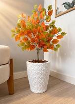 Planta Ficus Laranja Outono Artificial Com Vaso Casca Luxo - Planta Ficus Laranja Outono Artificial Com Vaso Casca Luxo -