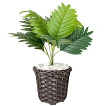 Planta Palmeira Artificial Com Vaso Cachepo Pedra Completo