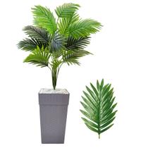 Planta Palmeira Artificial com Vaso Cores Completo Pedra - Cinza