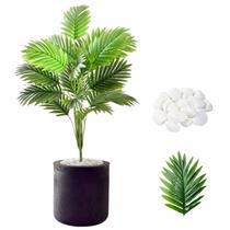 Planta Palmeira Artificial + Vaso Bojo com Pedra Decoração