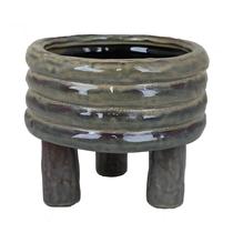 Plantador Benzara Glossy Grey Ceramic Turned Style 25 cm