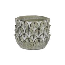 Plantador cinza com padrão de penas redondo Cheung em vaso de cimento Plantador cinza com padrão de penas redondo Cheung em vaso de cimento