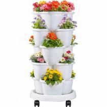 Plantador de Jardim Vertical VECELO 5 Camadas - Autoirrigável - Branco