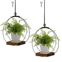 Plantador suspenso hismocal para plantas de interior com base de madeira e vaso