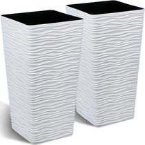 Plantadores que valem 56 cm de altura, plástico branco, conjunto quadrado de 2 Plantadores que valem 56 cm de altura, plástico branco, conjunto quadrado de 2