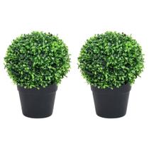 Plantas artificiais de buxo vidaXL com vasos verdes ao ar livre (2x)