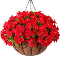 Plantas de flores suspensas artificiais Ammyoo com cesta ao ar livre