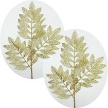 Plantas Folhas Decoração Natal Gliter Dourado 75cm Kit 12pçs Plantas Folhas Decoração Natal Gliter Dourado 75cm Kit 12pçs