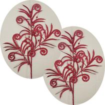 Plantas Folhas Enfeite Natal Gliter Vermelho 70cm Kit 10pçs