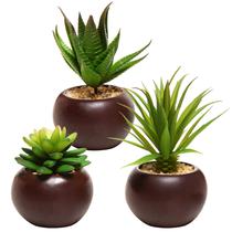 Plantas suculentas artificiais MyGift com vasos redondos de cerâmica Plantas suculentas artificiais MyGift com vasos redondos de cerâmica