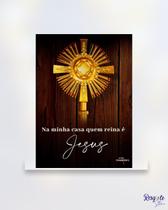 Plaquinha de mesa- Na minha Casa quem reina é Jesus- mdf 11x15cm