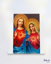 Plaquinha de mesa- Sagrado Coração de Jesus e Maria- mdf 11x15cm