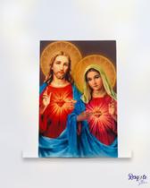 Plaquinha de mesa- Sagrado Coração de Jesus e Maria- mdf 11x15cm